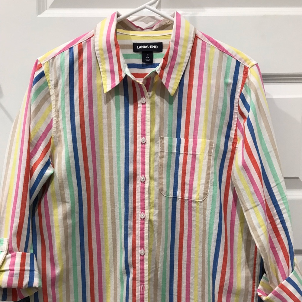 EUC Lands End striped button down camp shirt. Size S
